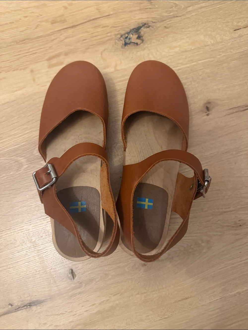 MIA Namby Cognac Brown Leather Mary Jane Clog Mules